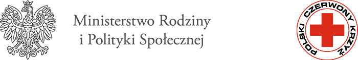 Logo Ministerstwa Rodziny i Polityki Społecznej oraz logo Polskiego Czerwonego Krzyża