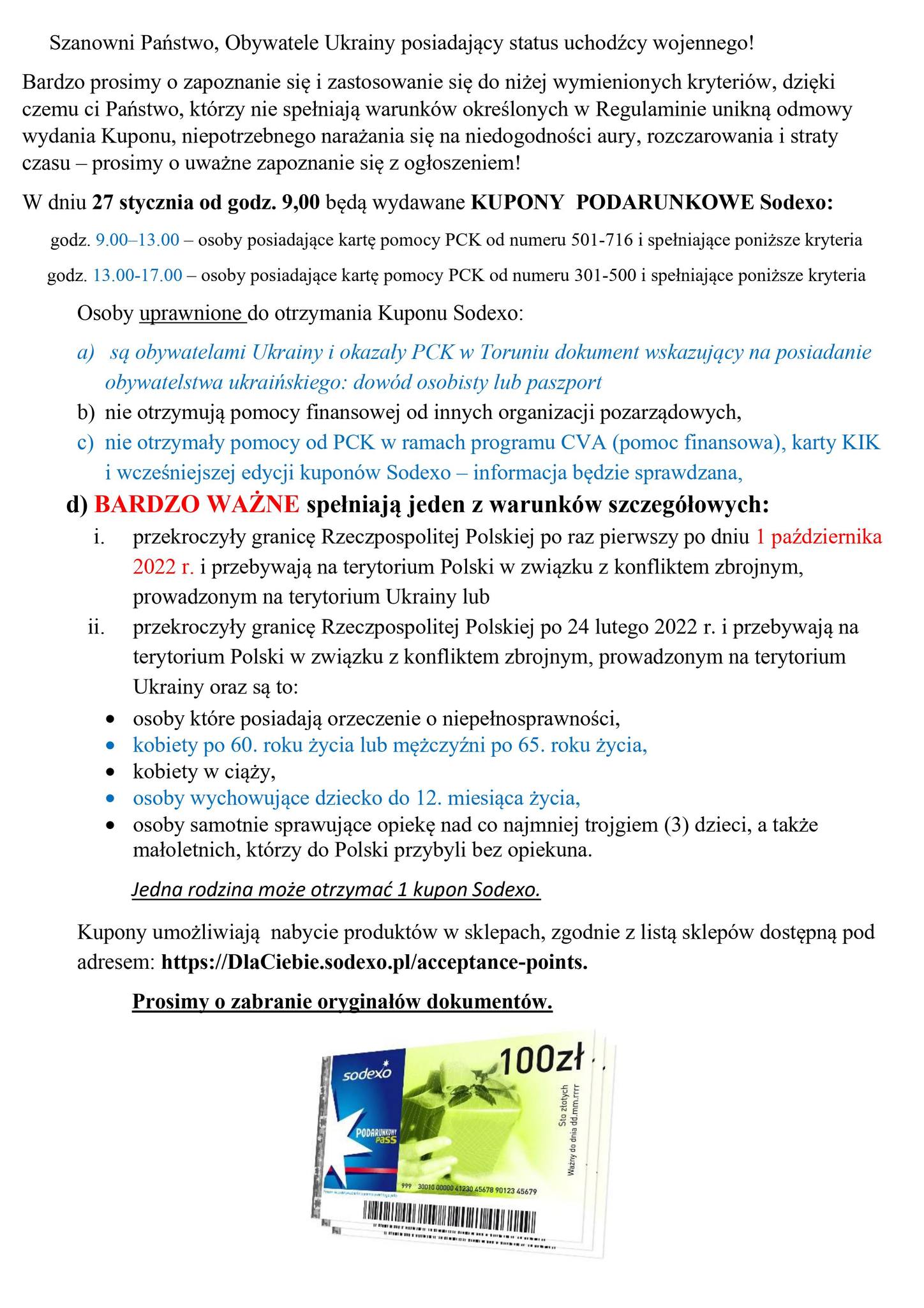Informacja na temat bonów Sodexo w języku polskim